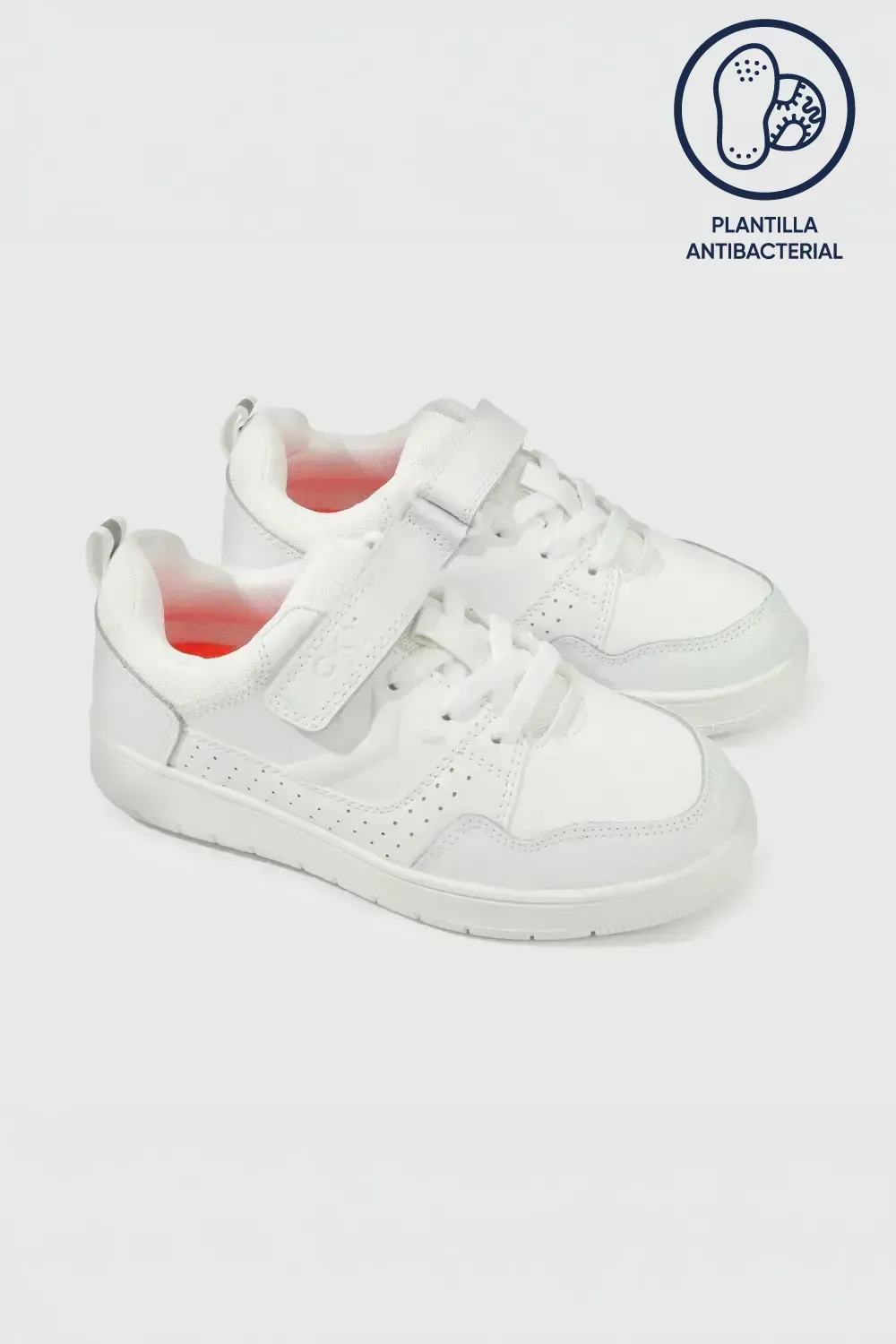 Zapatilla Escolar Blanca con Velcro Elástico y Memory Foam