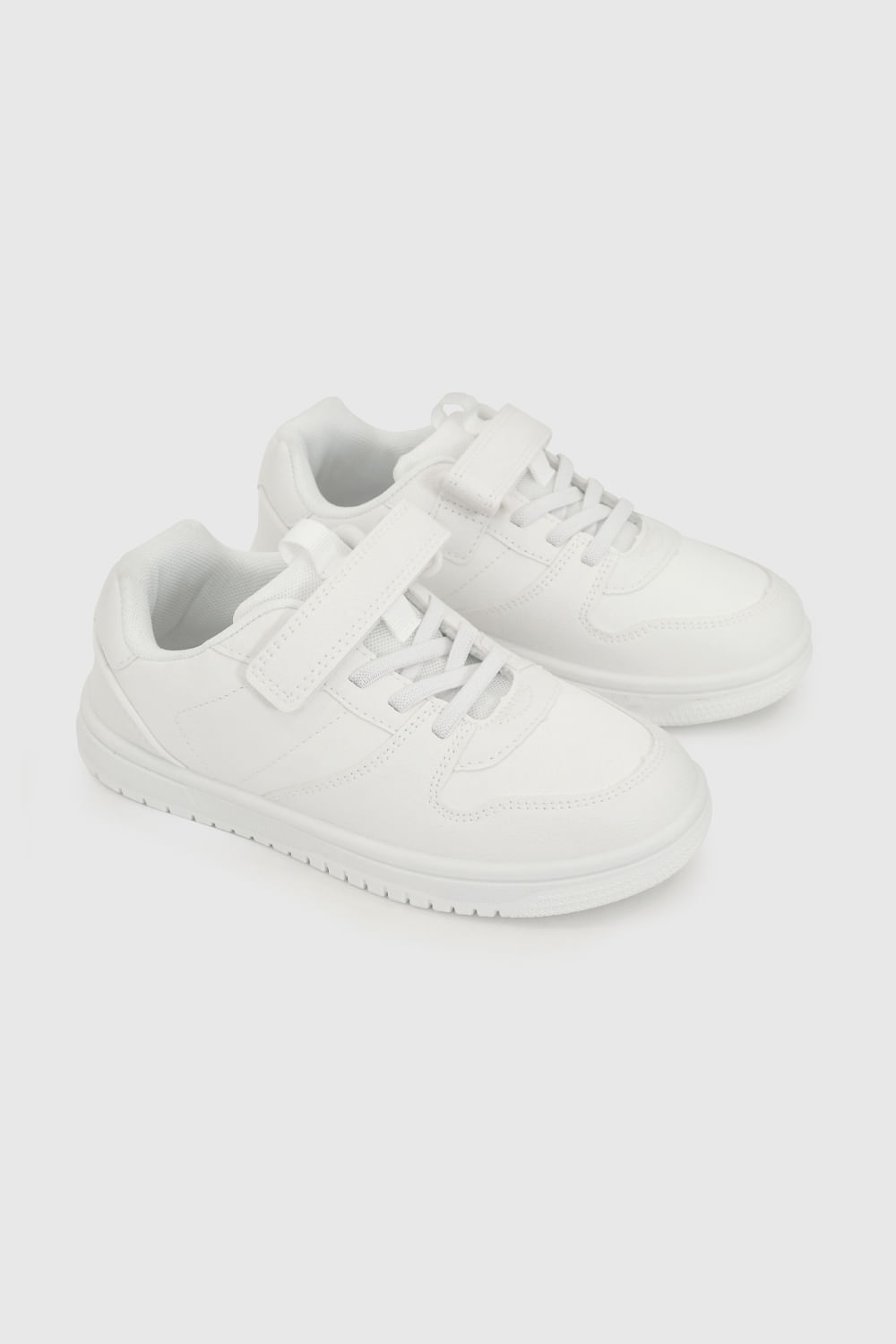 Zapatilla Lifestyle Blanca Unisex de Niño con Velcro y Cordón Elástico